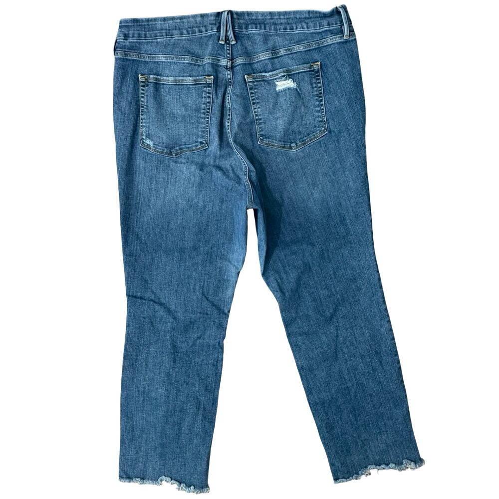 Good American Good Straight Blue407 Medium Wash Distressed Raw Hem Jeans size 18 - Picture 7 of 9